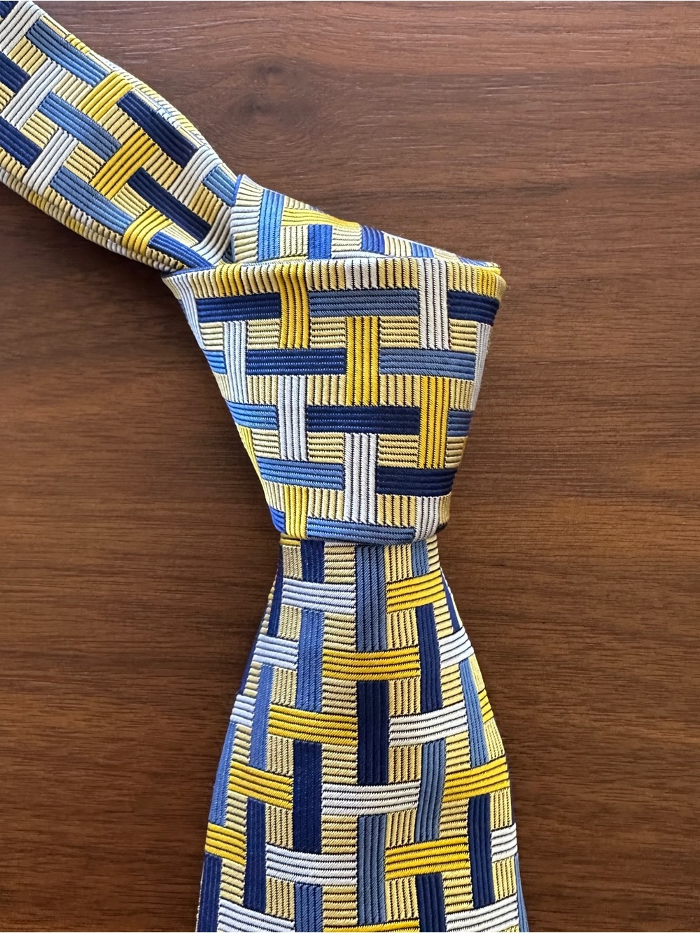 Turnbull & Asser Yellow and Blue Woven Pattern Necktie